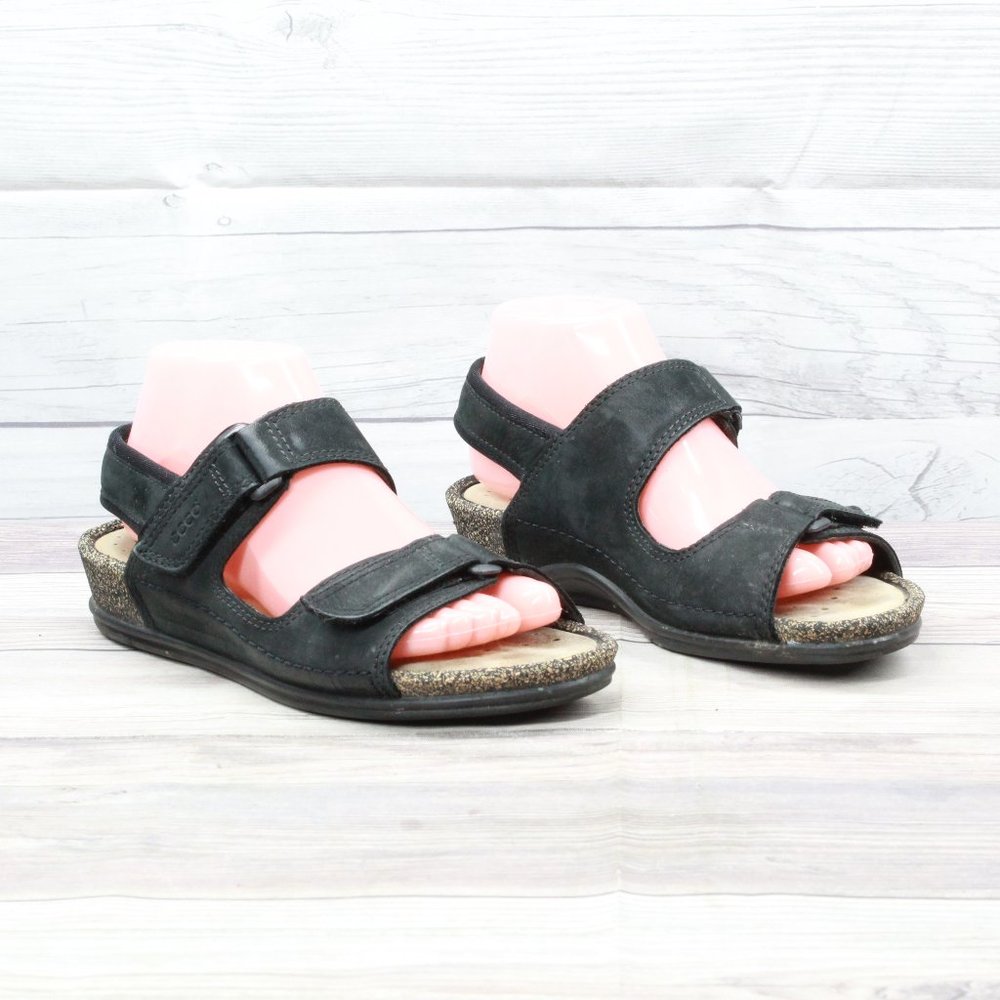 ECCO Cosmo Black Leather Cork Sling Back Comfort Sandals Size 39 / 8 - Picture 3 of 10